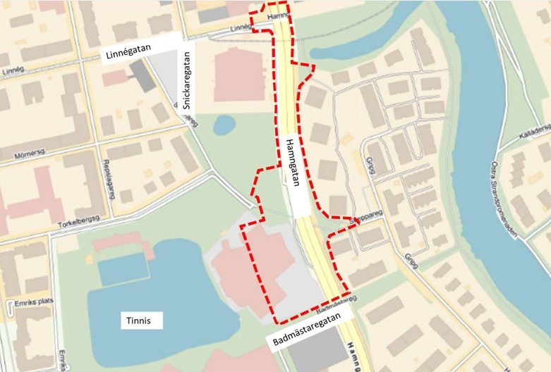 Kartbild med planområdet markerat.