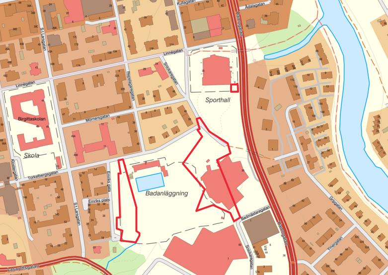 Kartbild med detaljplaneområdet markerat.