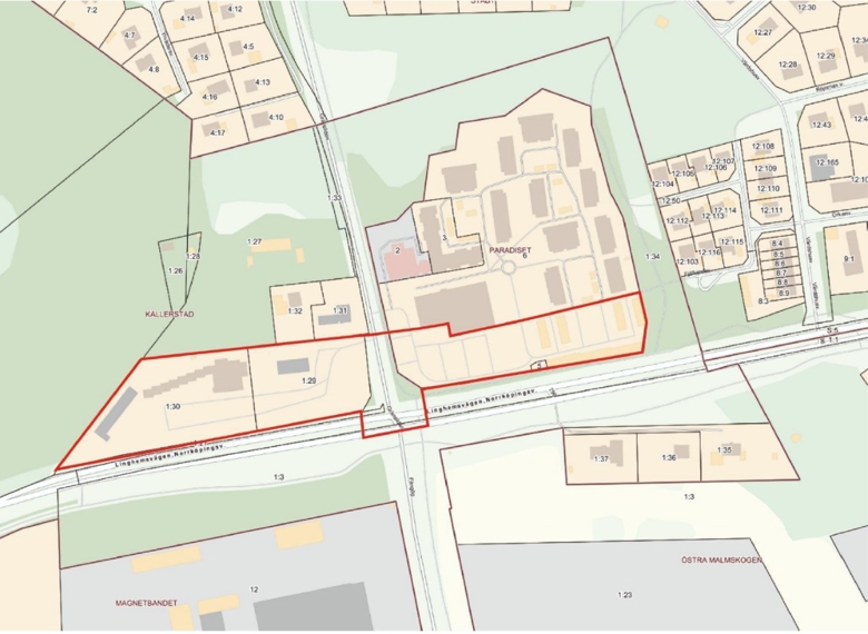 Kartbild med detaljplaneområdet markerat