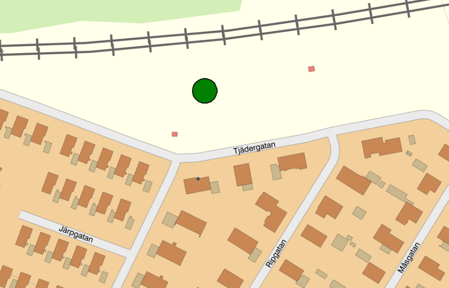 Karta över området, med lekplatsen utpekad.