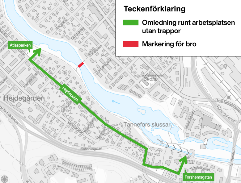 Kartbild med omledning utan trappor