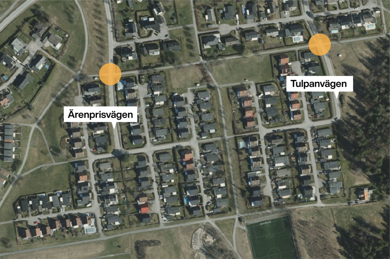 Kartbild med passagerna utmärkta